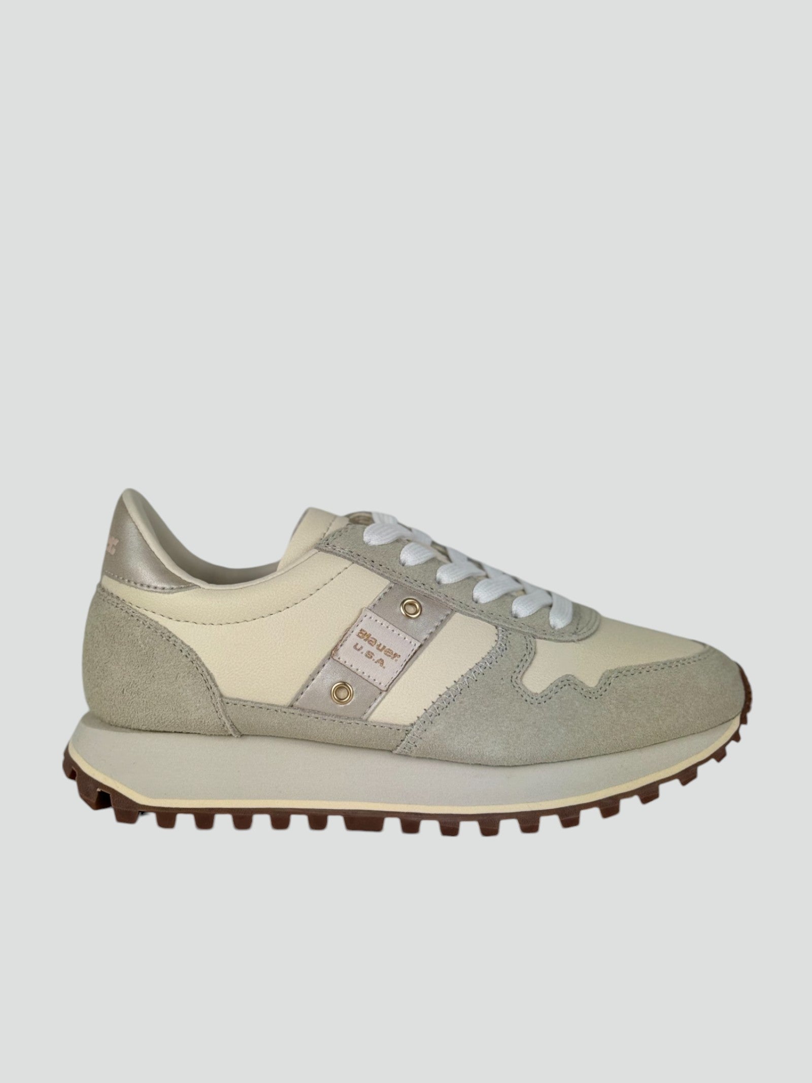 Sneakers Donna "Millen" Cream con Borchie e Dettagli a Contrasto 