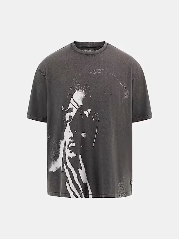 T-shirt Grigia con Stampa Frontale - Mezze Maniche in Cotone 