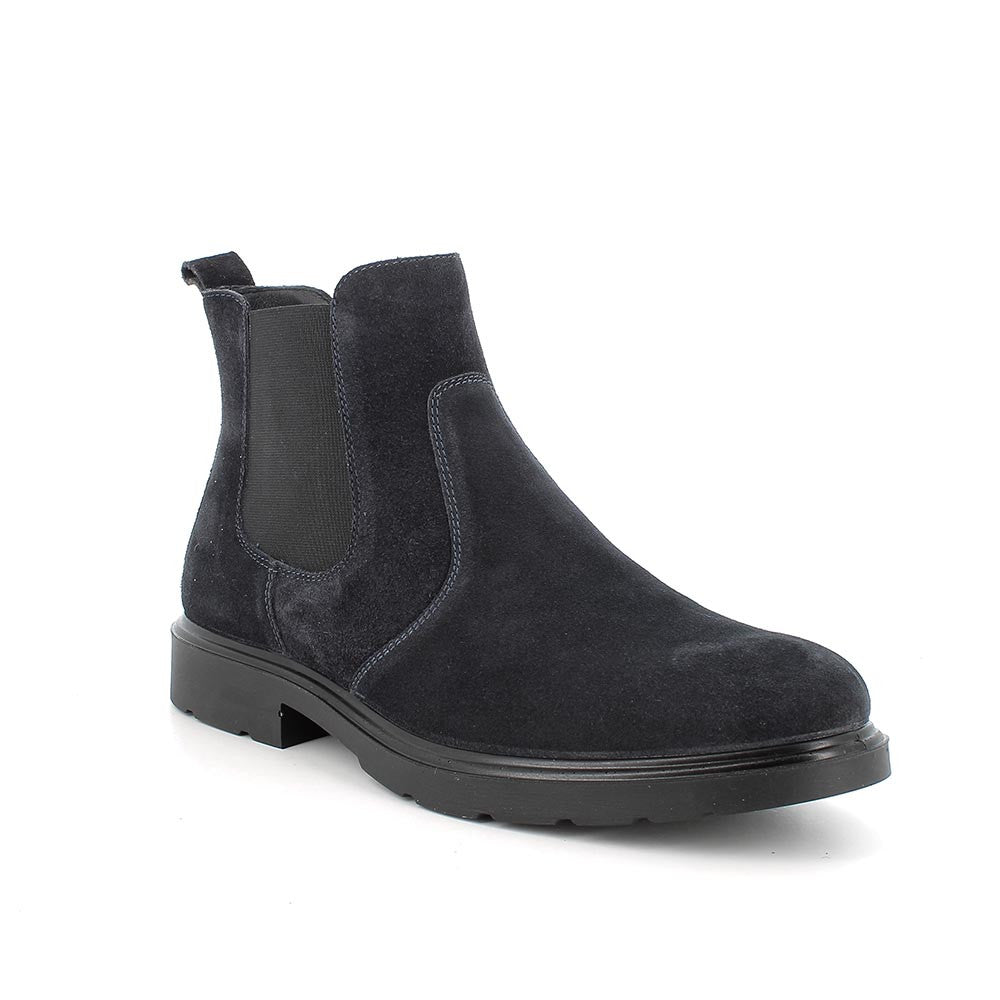 Stivaletti Beatles Uomo Blu Scuro in Pelle con Elastico Laterale 