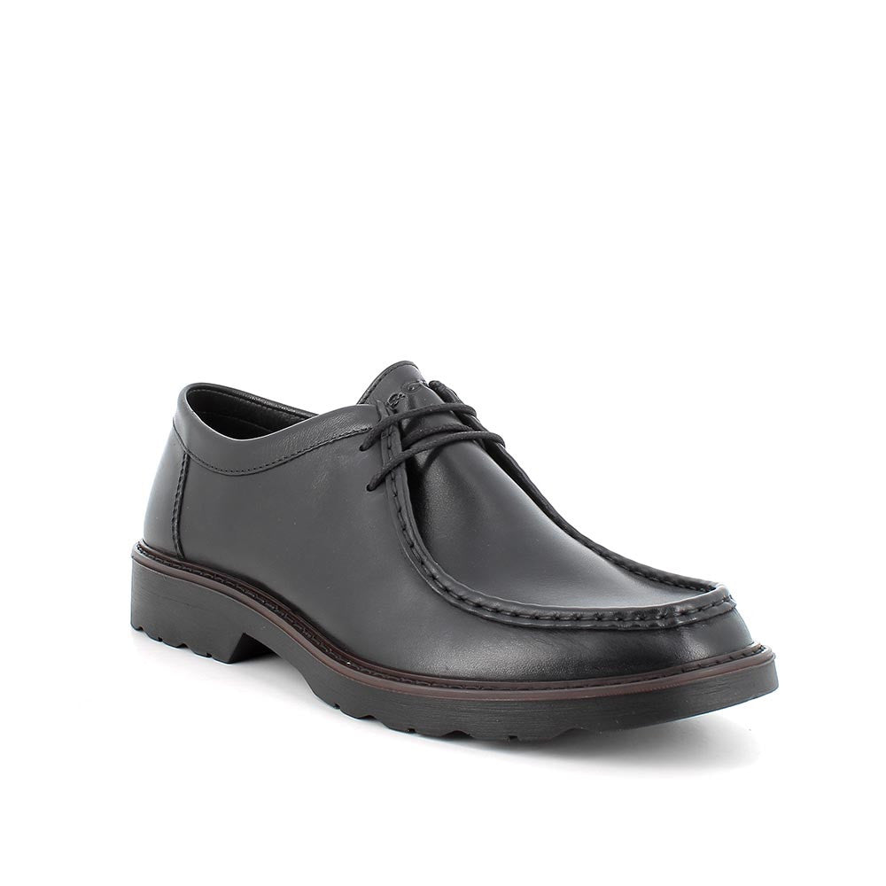 Scarpe da uomo nere in pelle modello ingegnere con suola leggera 