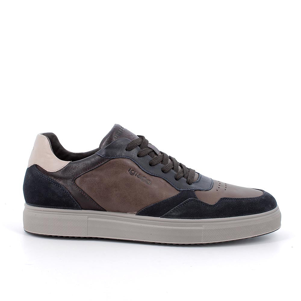 Sneakers caffè-blu scuro in pelle e scamosciato con suola leggera 