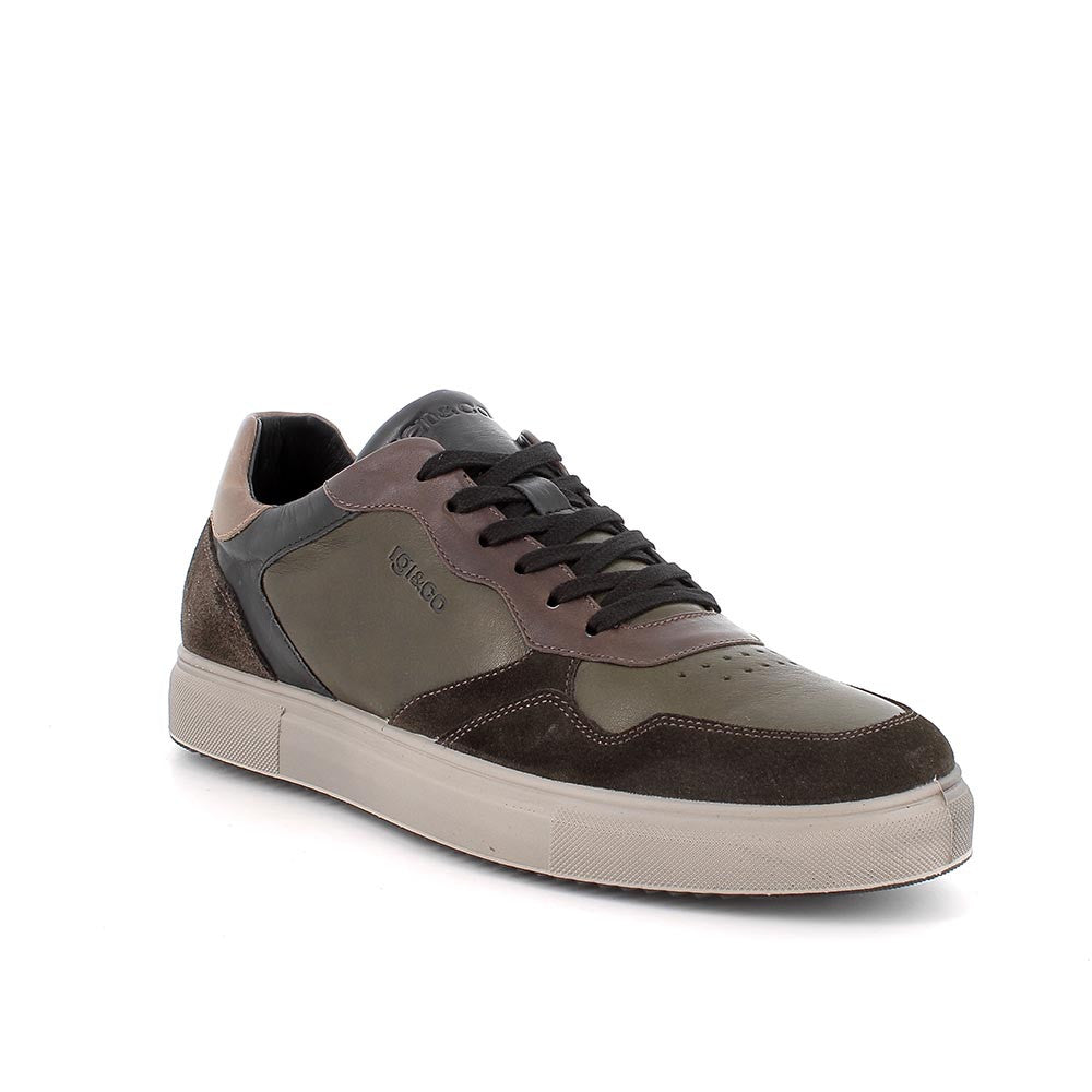 Sneakers bosco-caffè in pelle e scamosciato con suola leggera 