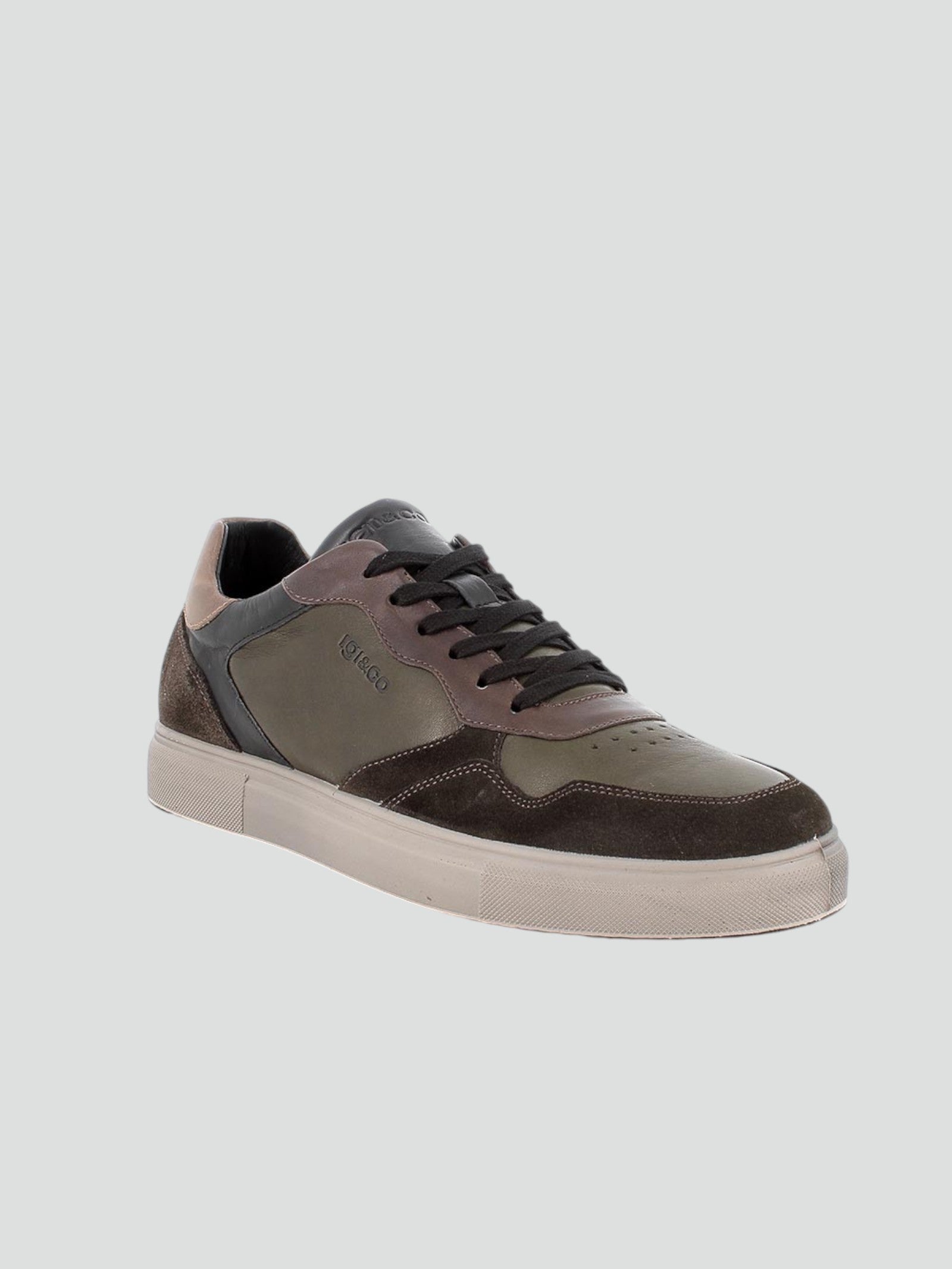 Sneakers bosco-caffè in pelle e scamosciato con suola leggera 