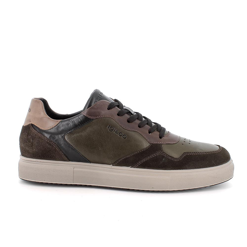 Sneakers bosco-caffè in pelle e scamosciato con suola leggera 