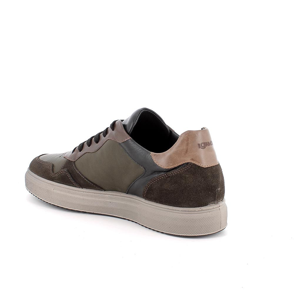 Sneakers bosco-caffè in pelle e scamosciato con suola leggera 