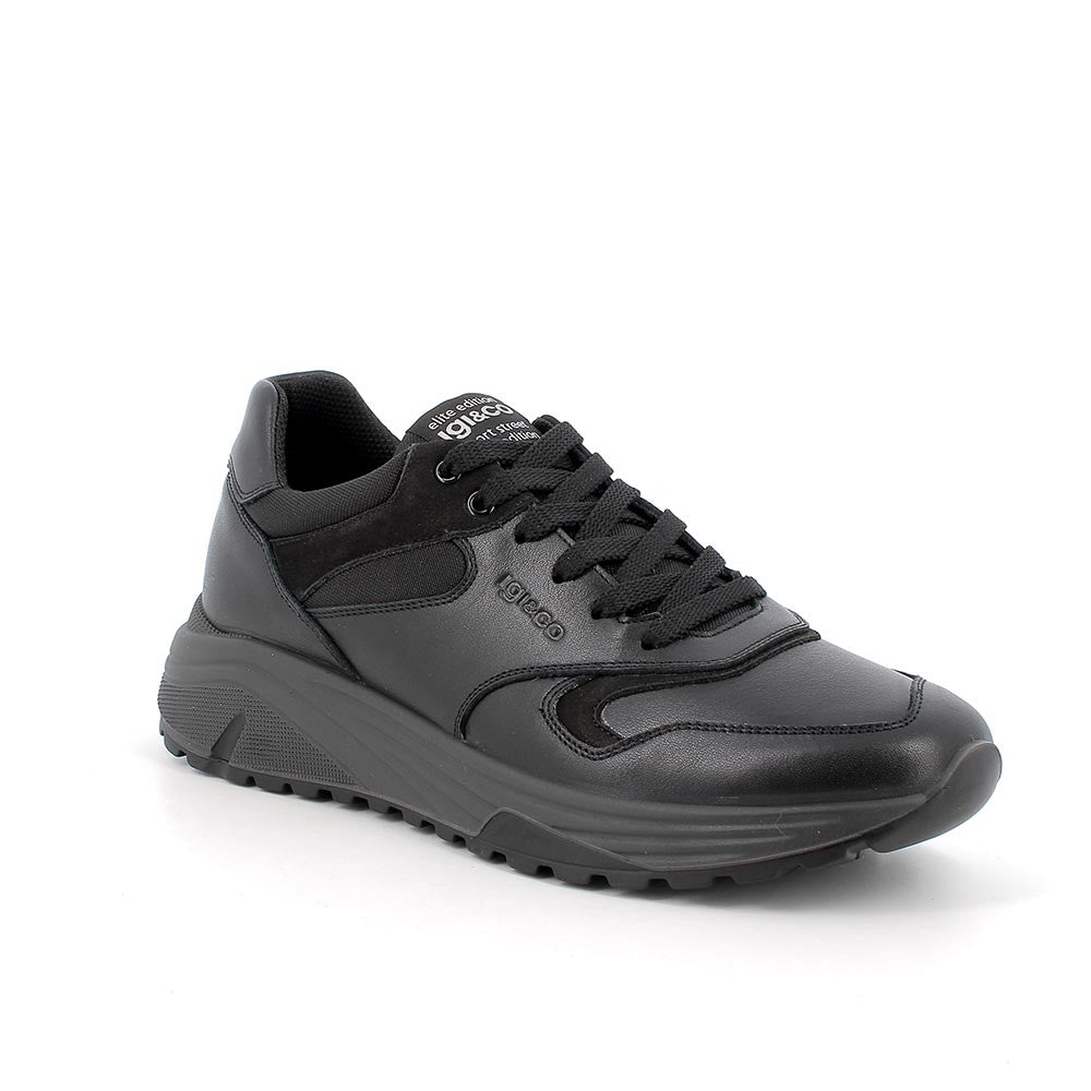 Sneakers nere in pelle con plantare memory foam 