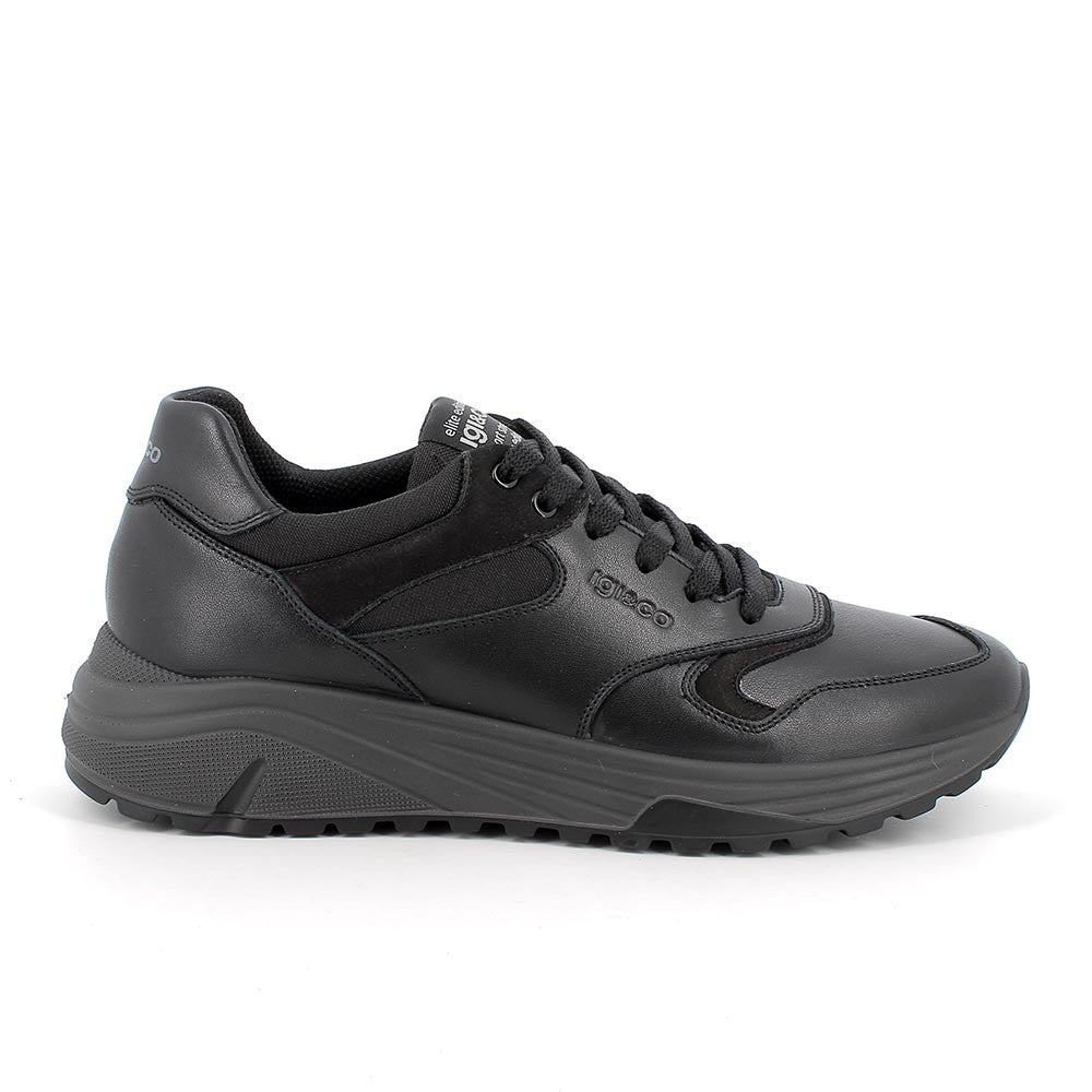 Sneakers nere in pelle con plantare memory foam 