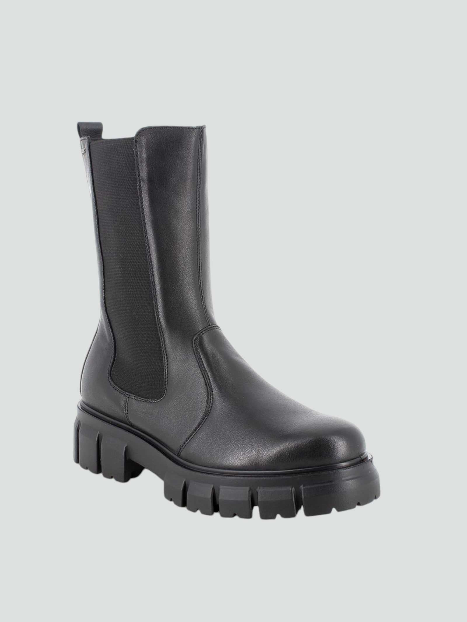 Stivali da donna neri in pelle con suola chunky e zip laterale 