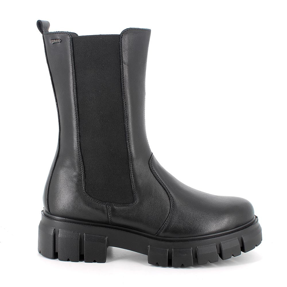 Stivali da donna neri in pelle con suola chunky e zip laterale 