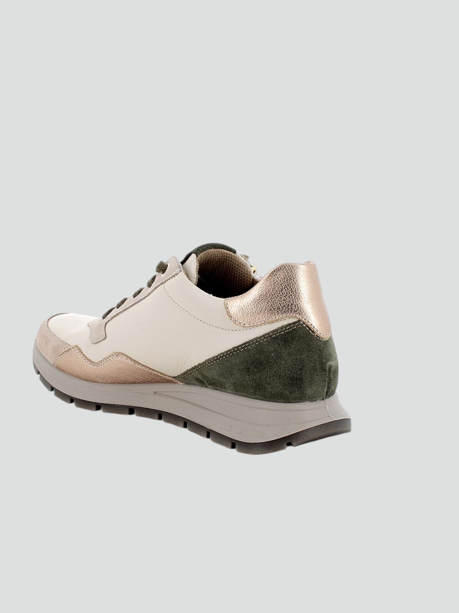 Sneakers avorio in pelle stampata e scamosciata con lacci e zip 