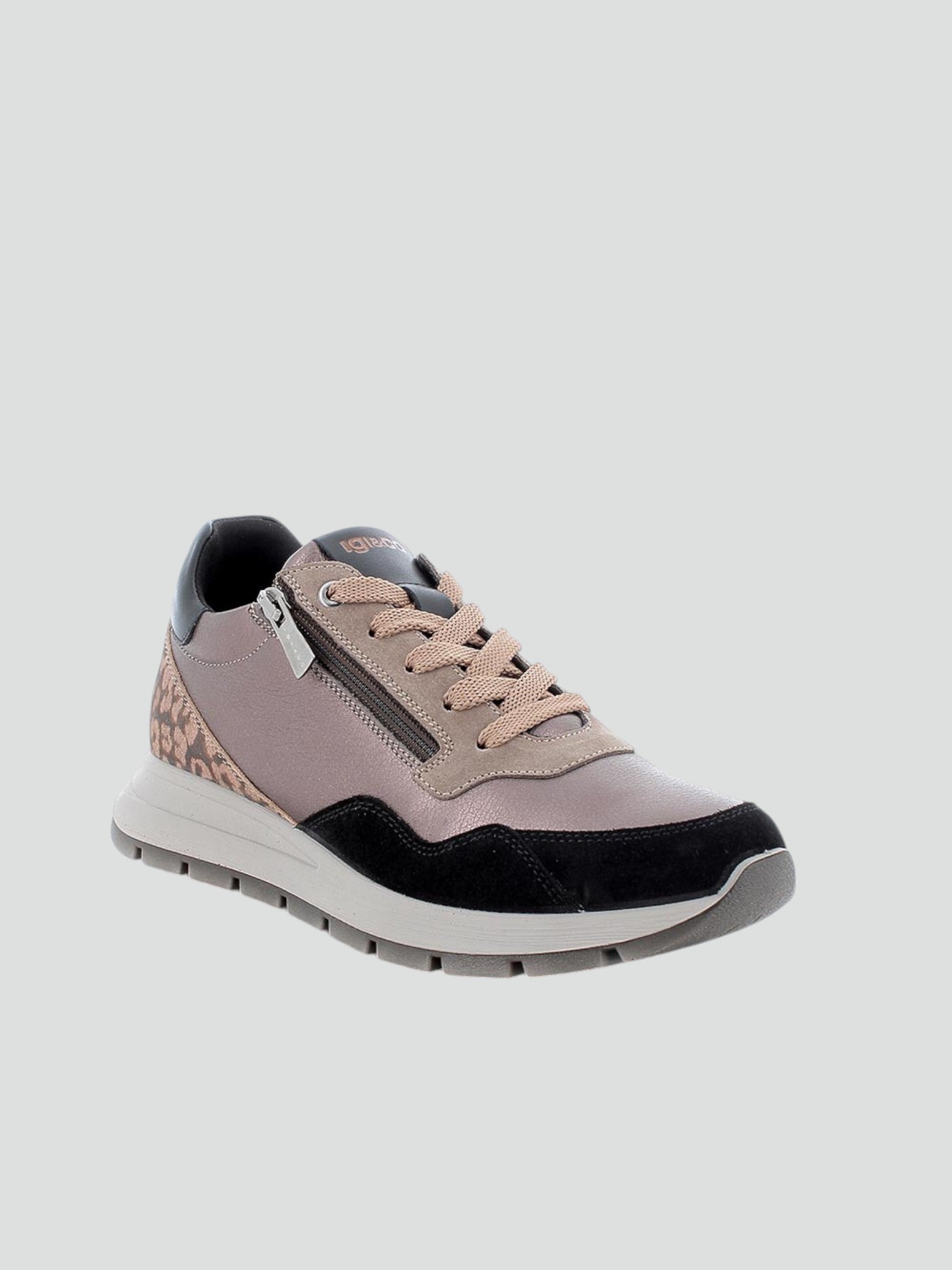 Sneakers bronzo in pelle laminata con lacci e zip laterale 