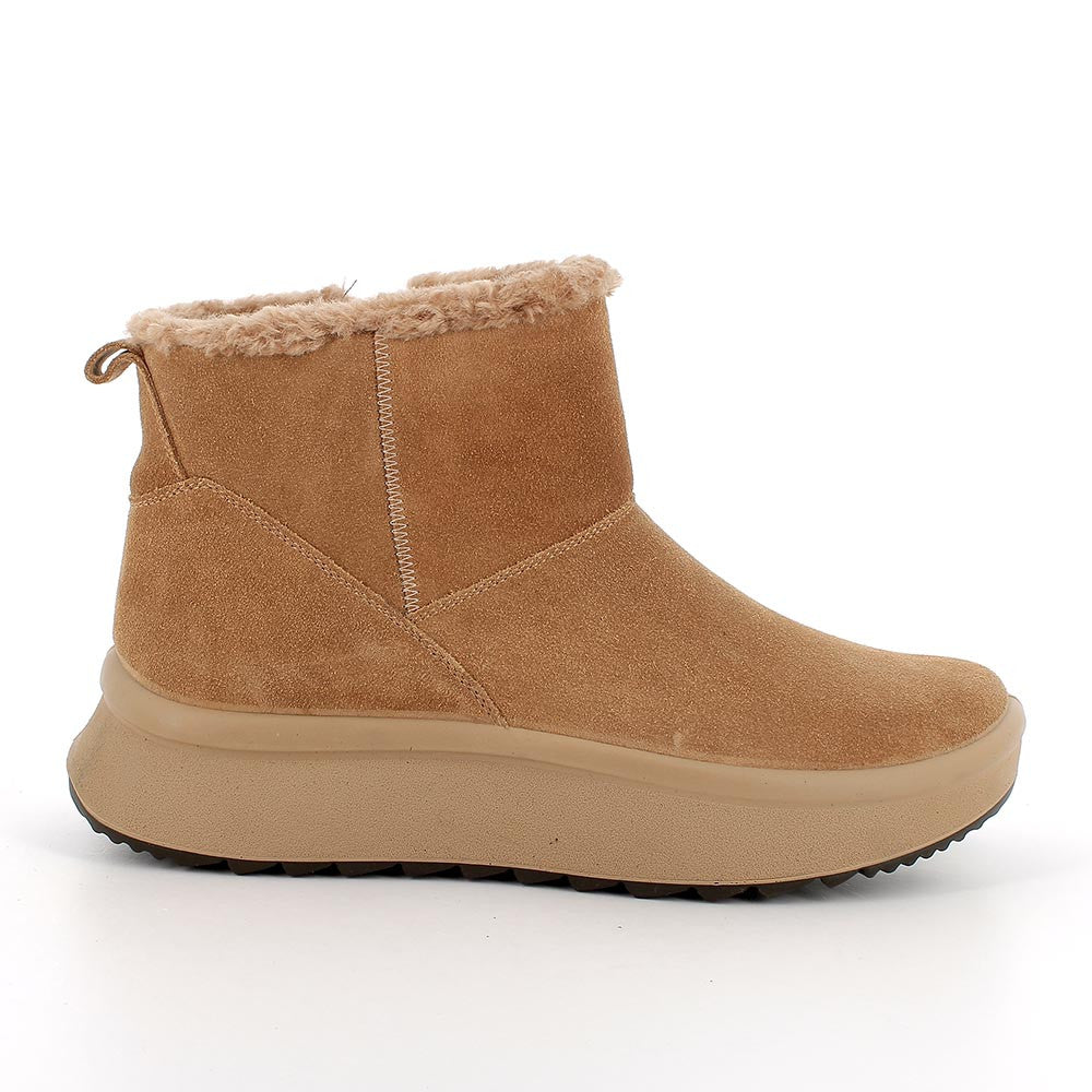 Stivaletti eco-sostenibili caramel in pelle scamosciata con zeppa 4,4 cm 