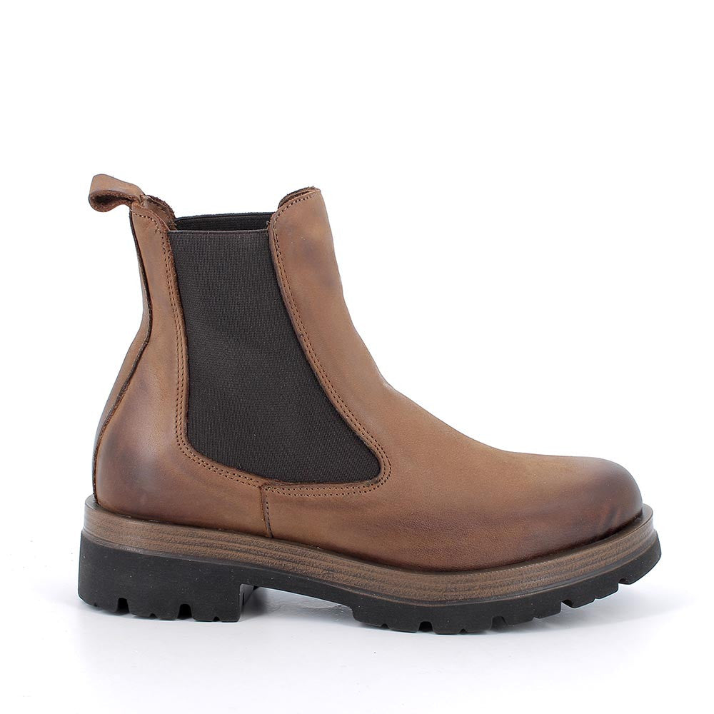 Stivaletti Donna Cuoio in Pelle con Tacco e Doppio Elastico 