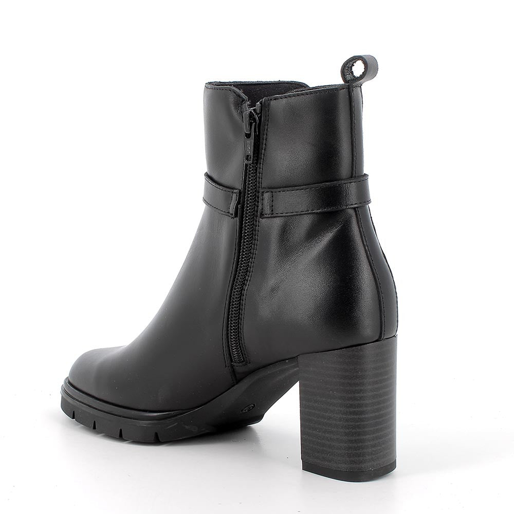 Stivaletti da donna neri in pelle con cinturino alla caviglia e tacco 8 cm 