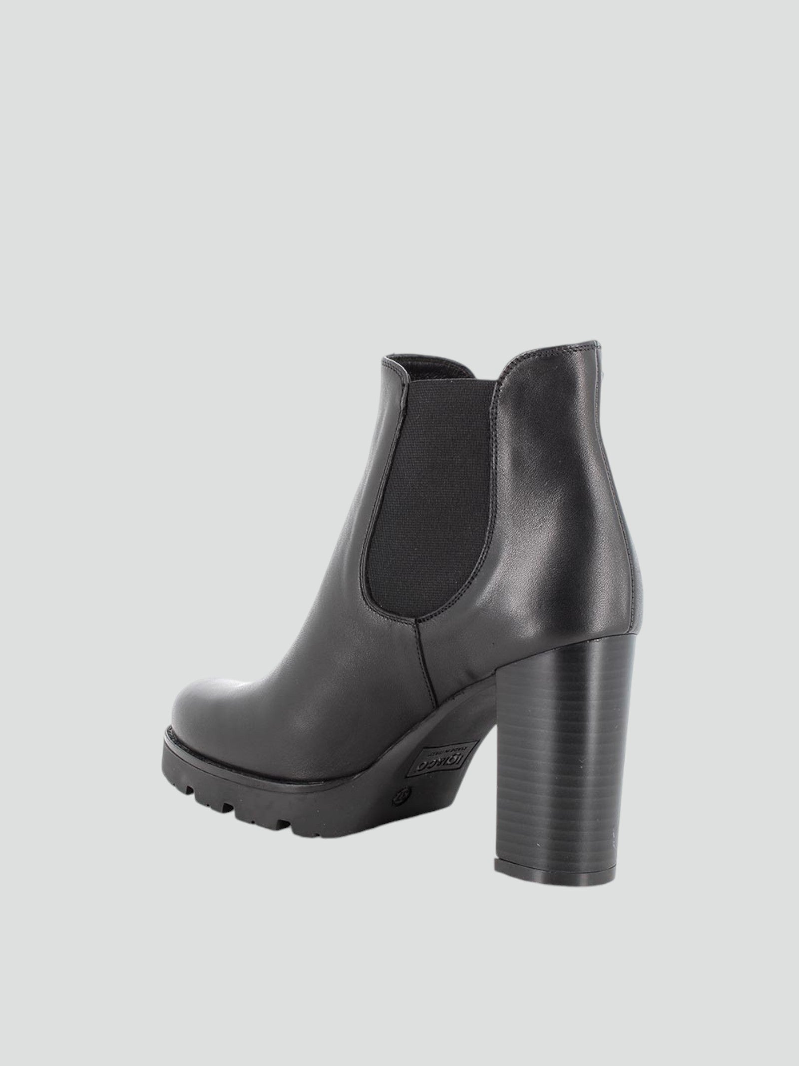 Stivaletti neri in pelle con tacco alto 9,8 cm ed elastico laterale 