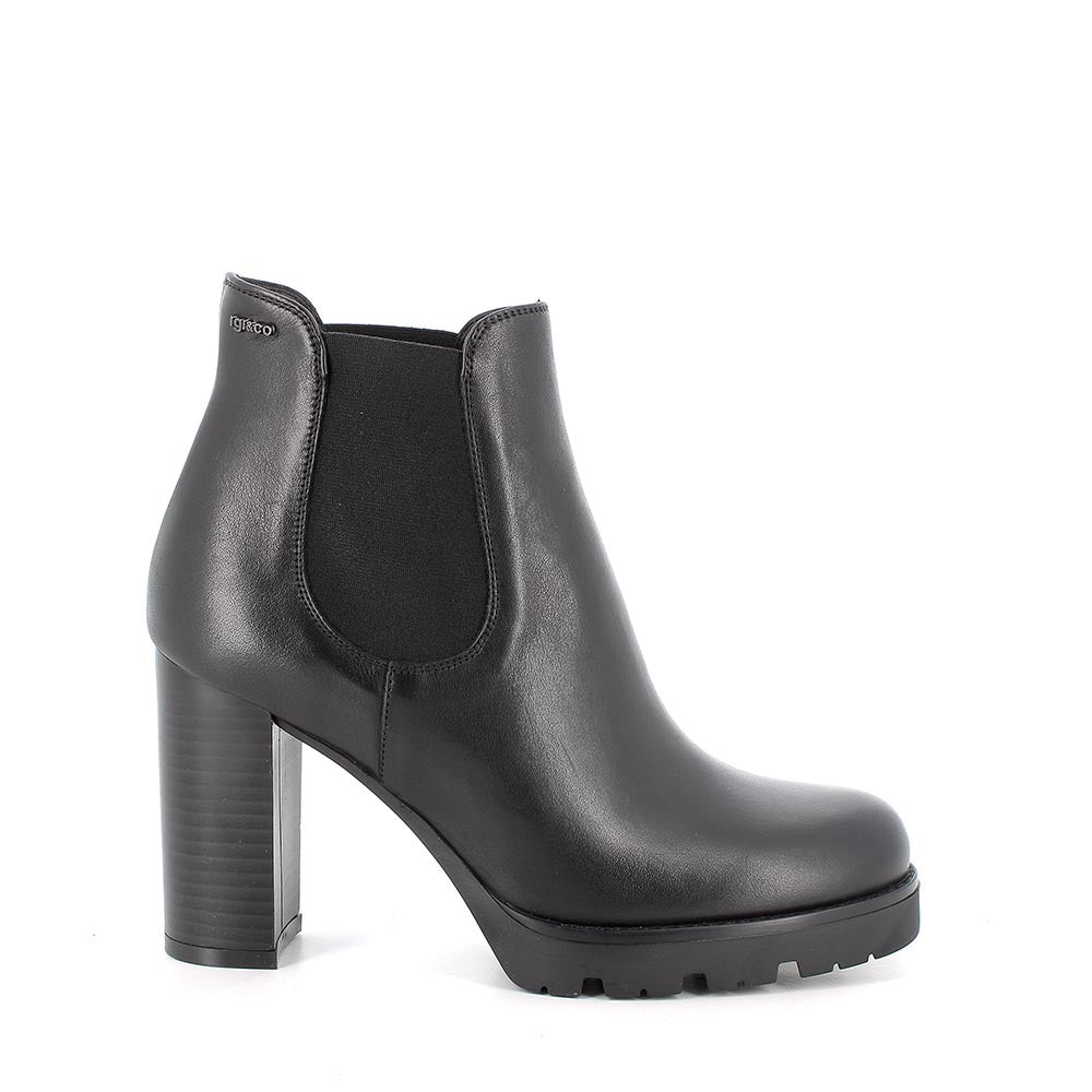 Stivaletti neri in pelle con tacco alto 9,8 cm ed elastico laterale 
