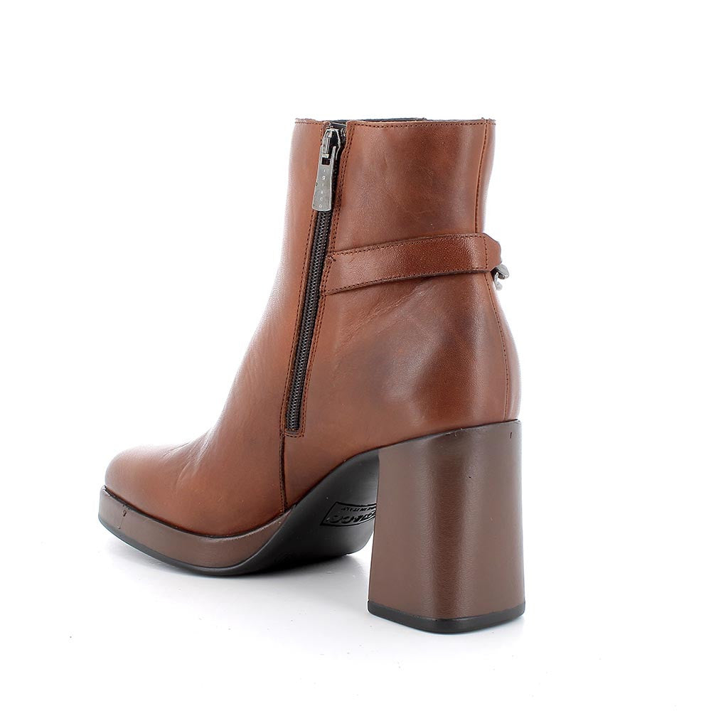 Stivaletti da donna cognac in pelle con tacco largo 8,5 cm e plateau 