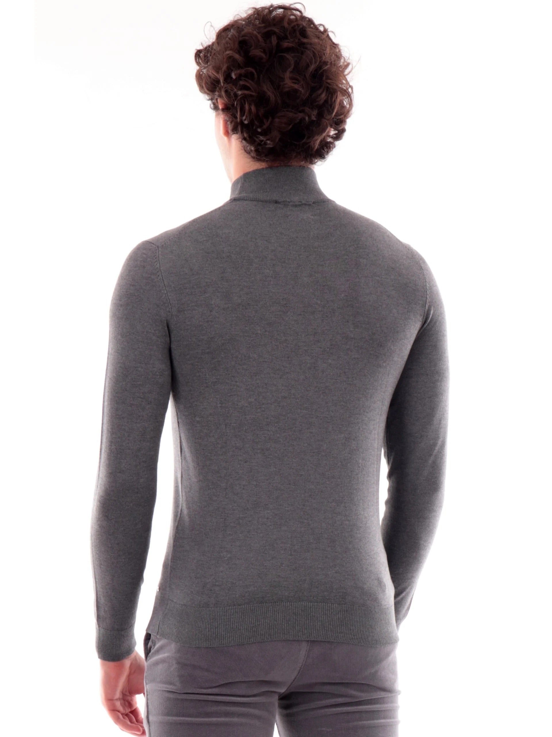 Lupetto da uomo grigio melange con polsini ed elastico sul fondo 