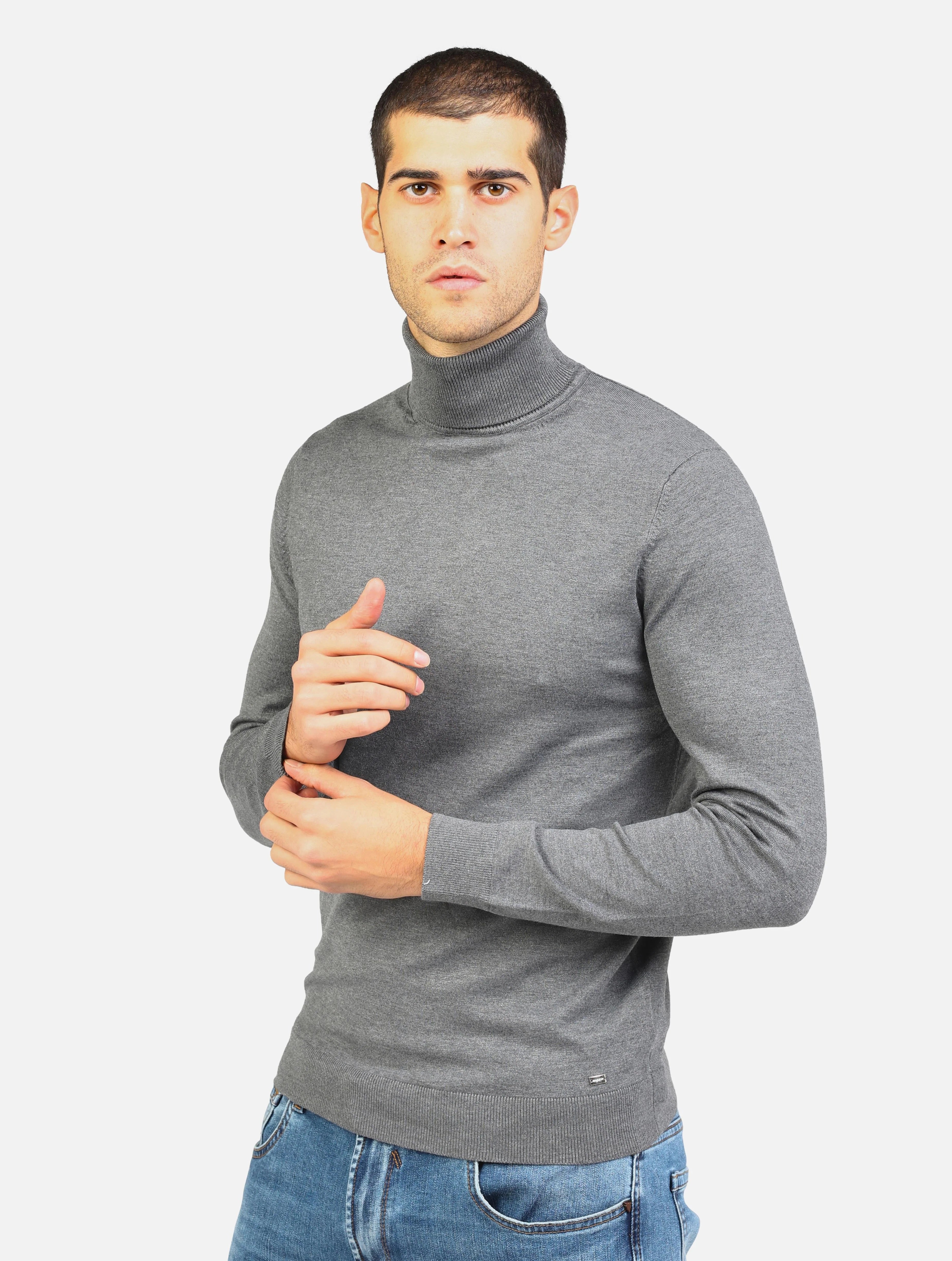 Dolcevita grigio melange in maglia finezza 12 