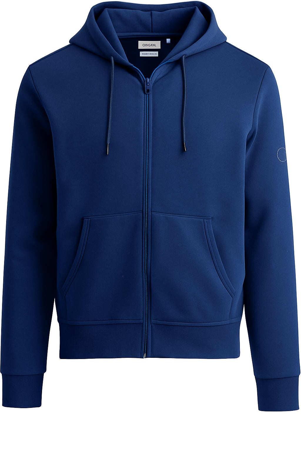 Felpa con cappuccio da uomo blu con zip e tasche frontali 