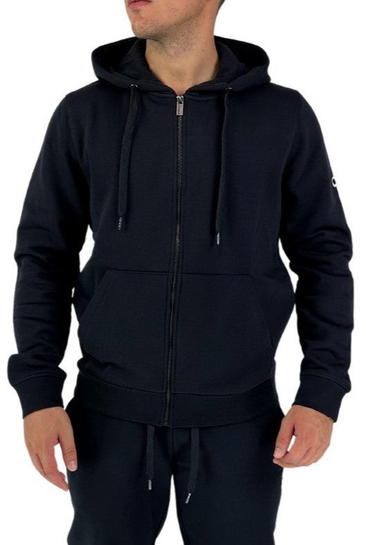 Felpa con cappuccio da uomo blu con zip e tasche frontali 