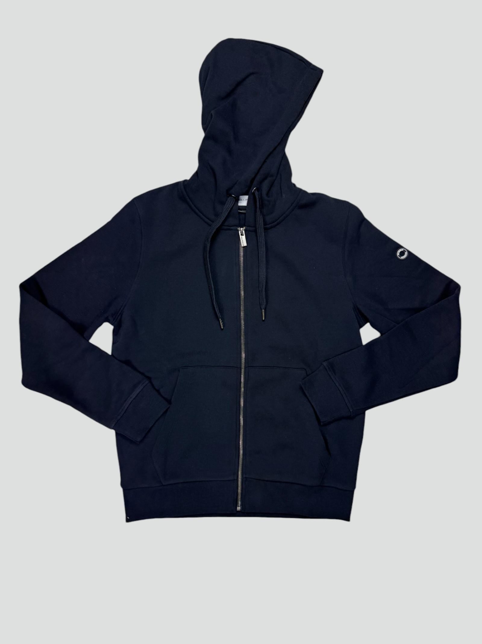 Felpa con cappuccio da uomo blu con zip e tasche frontali 