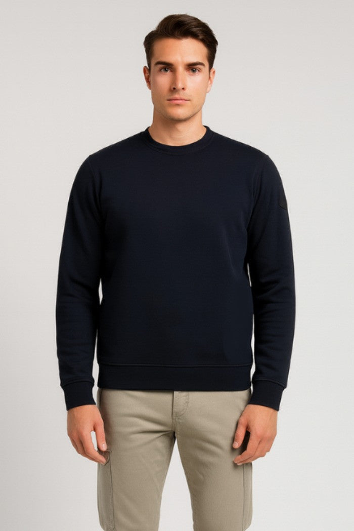 Felpa Girocollo Uomo Markup Blu con Patch Gommata sulla Manica 