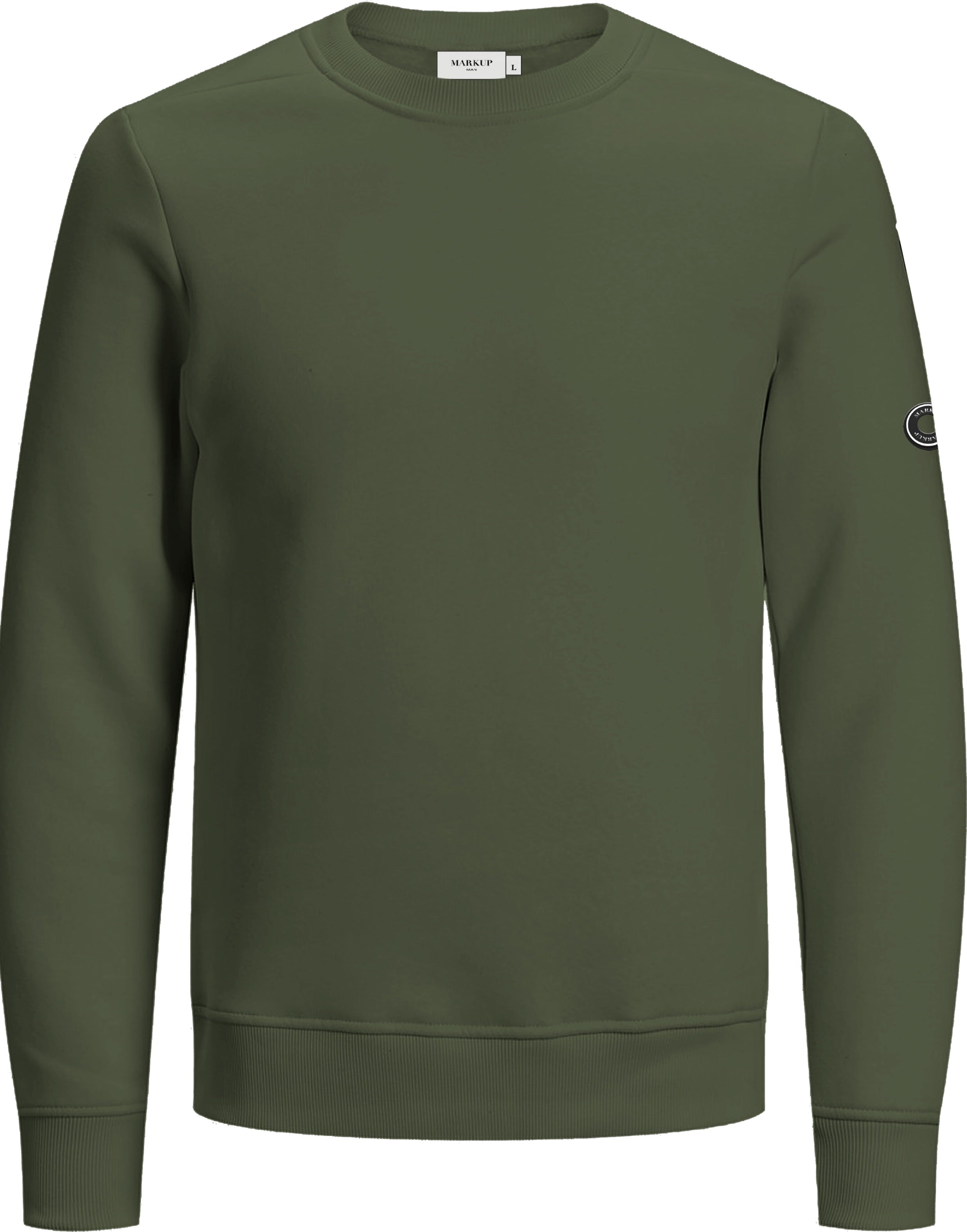 Felpa Girocollo verde militare con Patch Gommata sulla Manica 