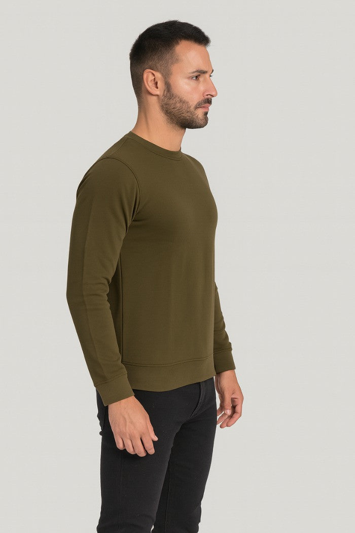 Felpa Girocollo verde militare con Patch Gommata sulla Manica 