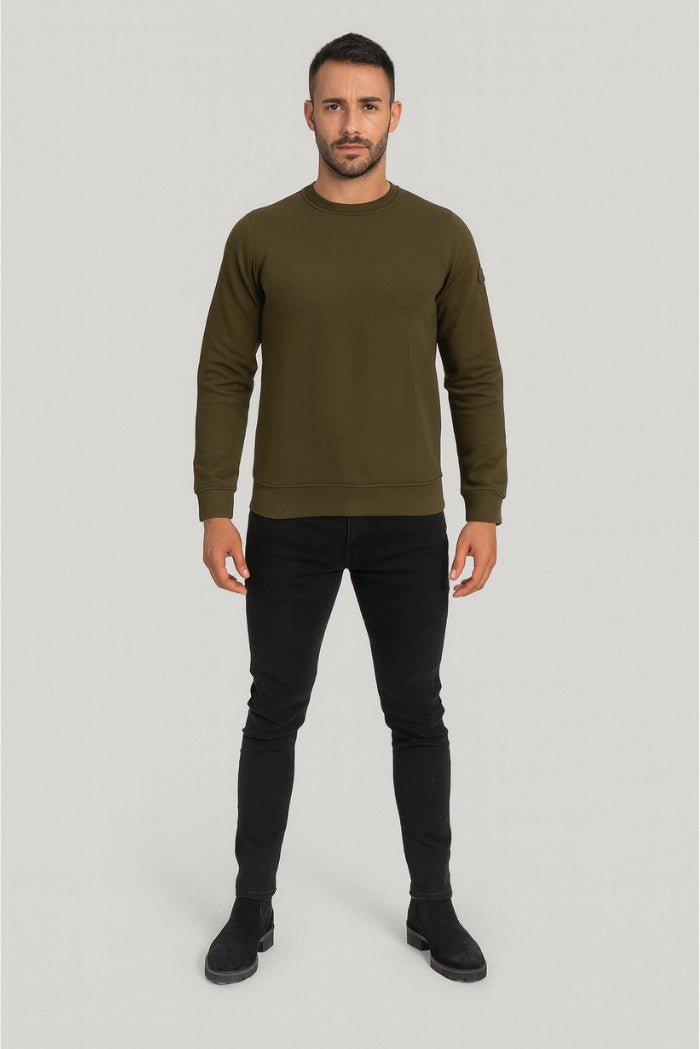 Felpa Girocollo verde militare con Patch Gommata sulla Manica 
