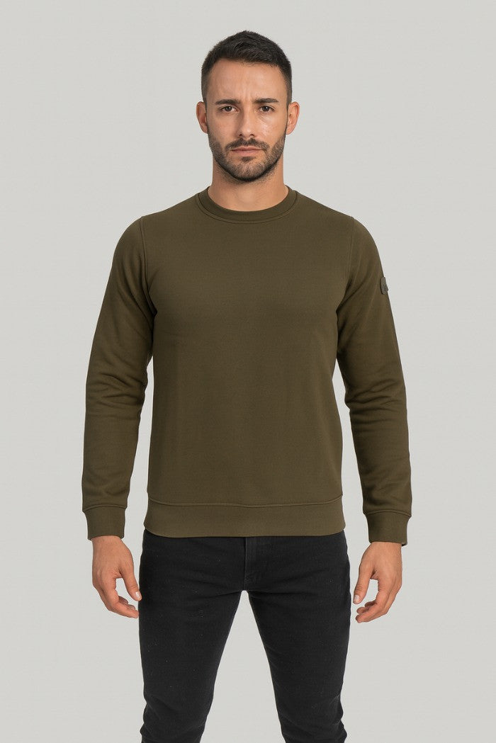 Felpa Girocollo verde militare con Patch Gommata sulla Manica 