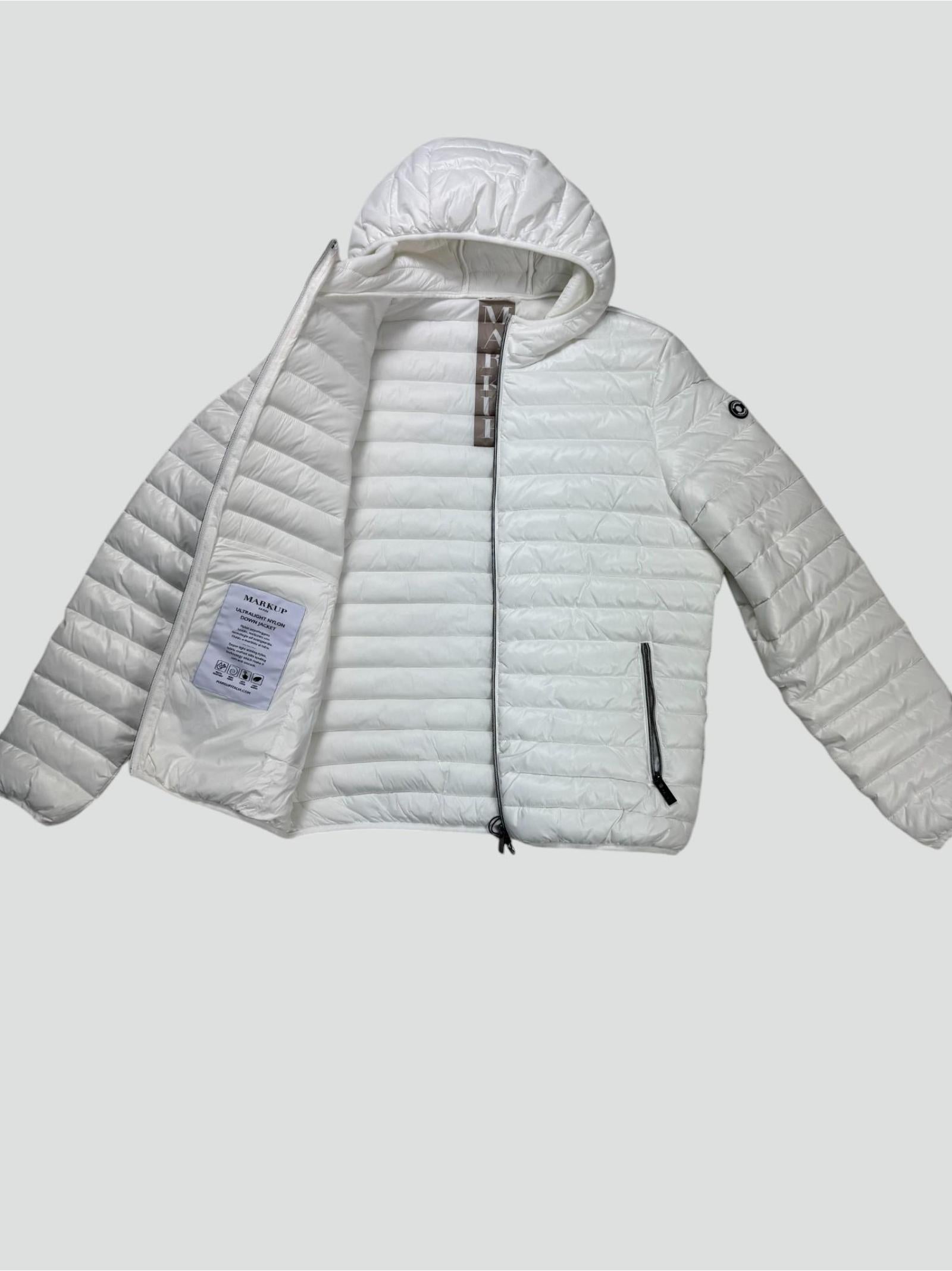 Piumino bianco con Cappuccio in Nylon Superleggero 