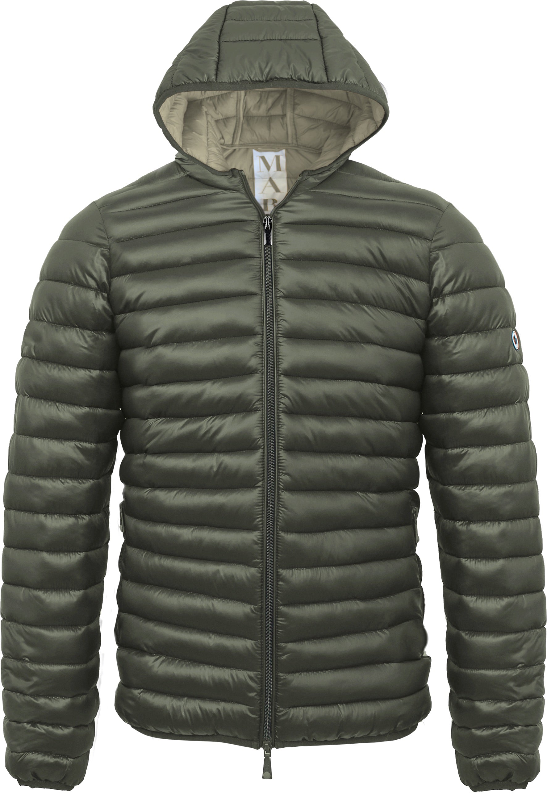 Piumino verde militare con Cappuccio in Nylon Superleggero 