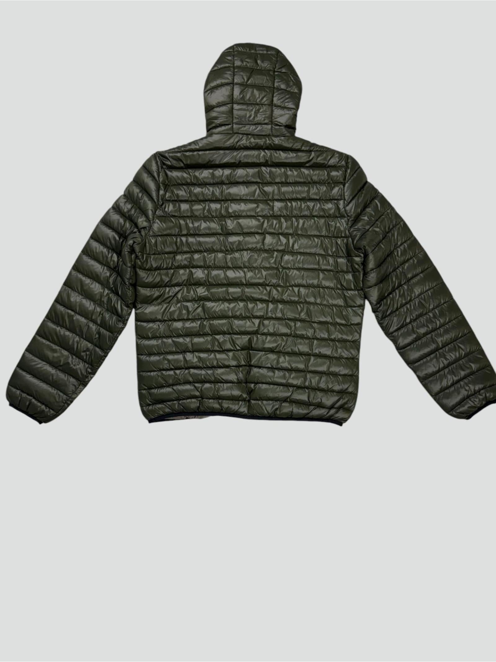 Piumino verde militare con Cappuccio in Nylon Superleggero 