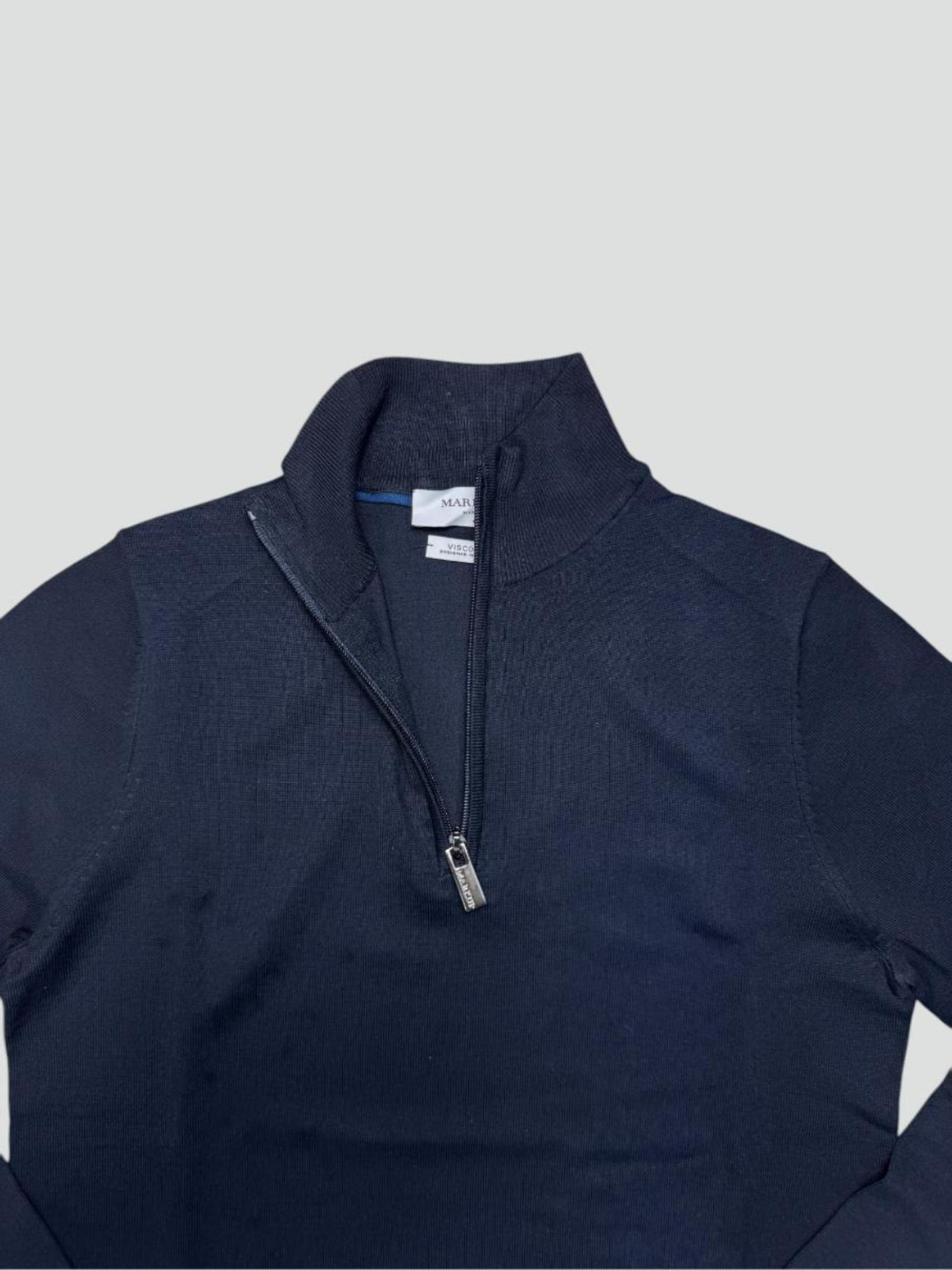 Maglioncino Mezza Zip Blu Marina in Misto Viscosa con Collo Alto 