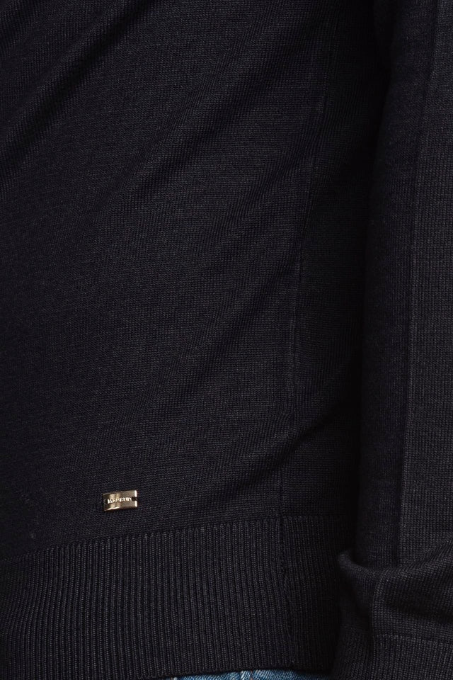 Maglioncino Mezza Zip Blu Marina in Misto Viscosa con Collo Alto 