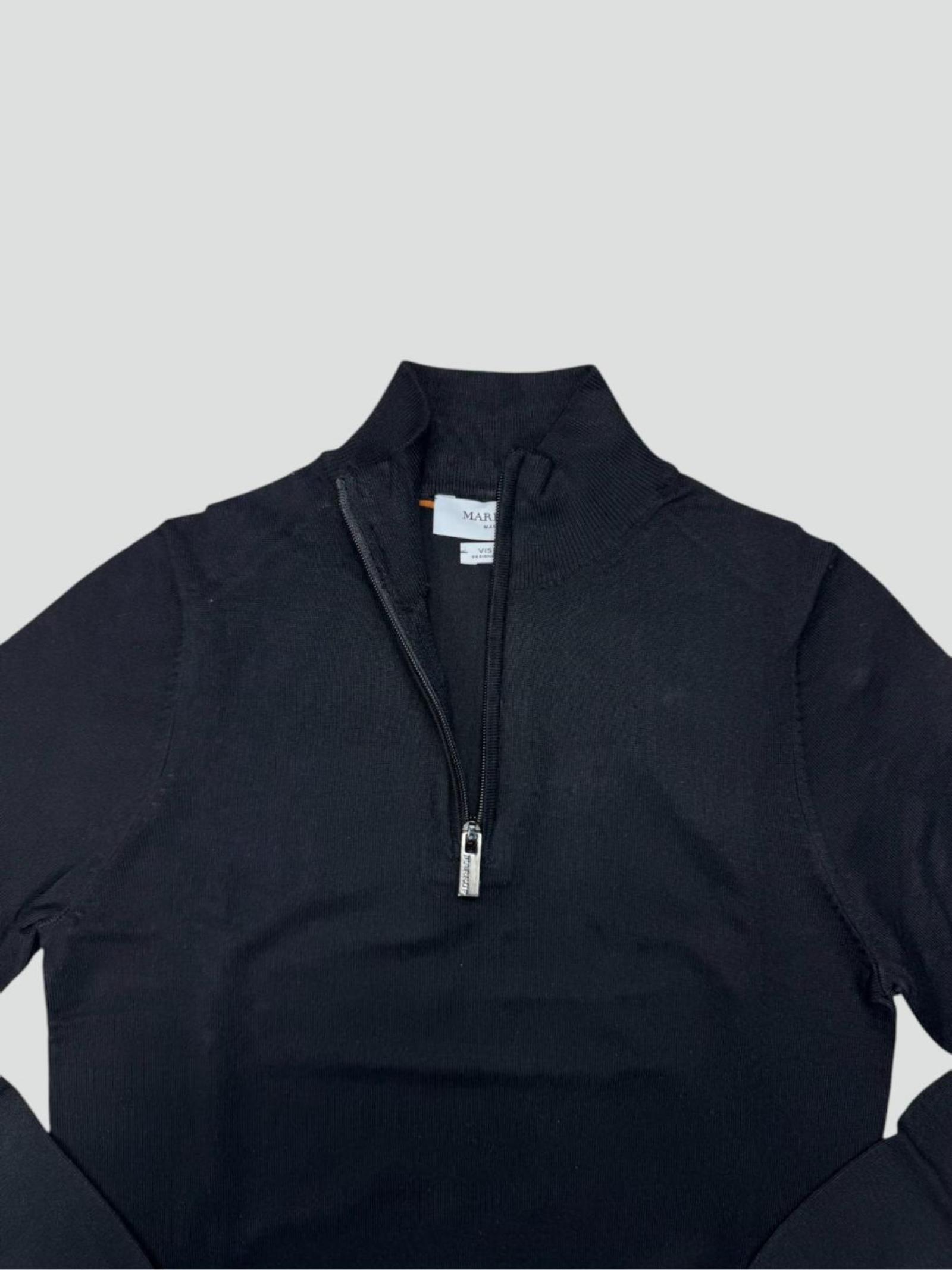 Maglioncino Mezza Zip Uomo nero in Misto Viscosa con Collo Alto 