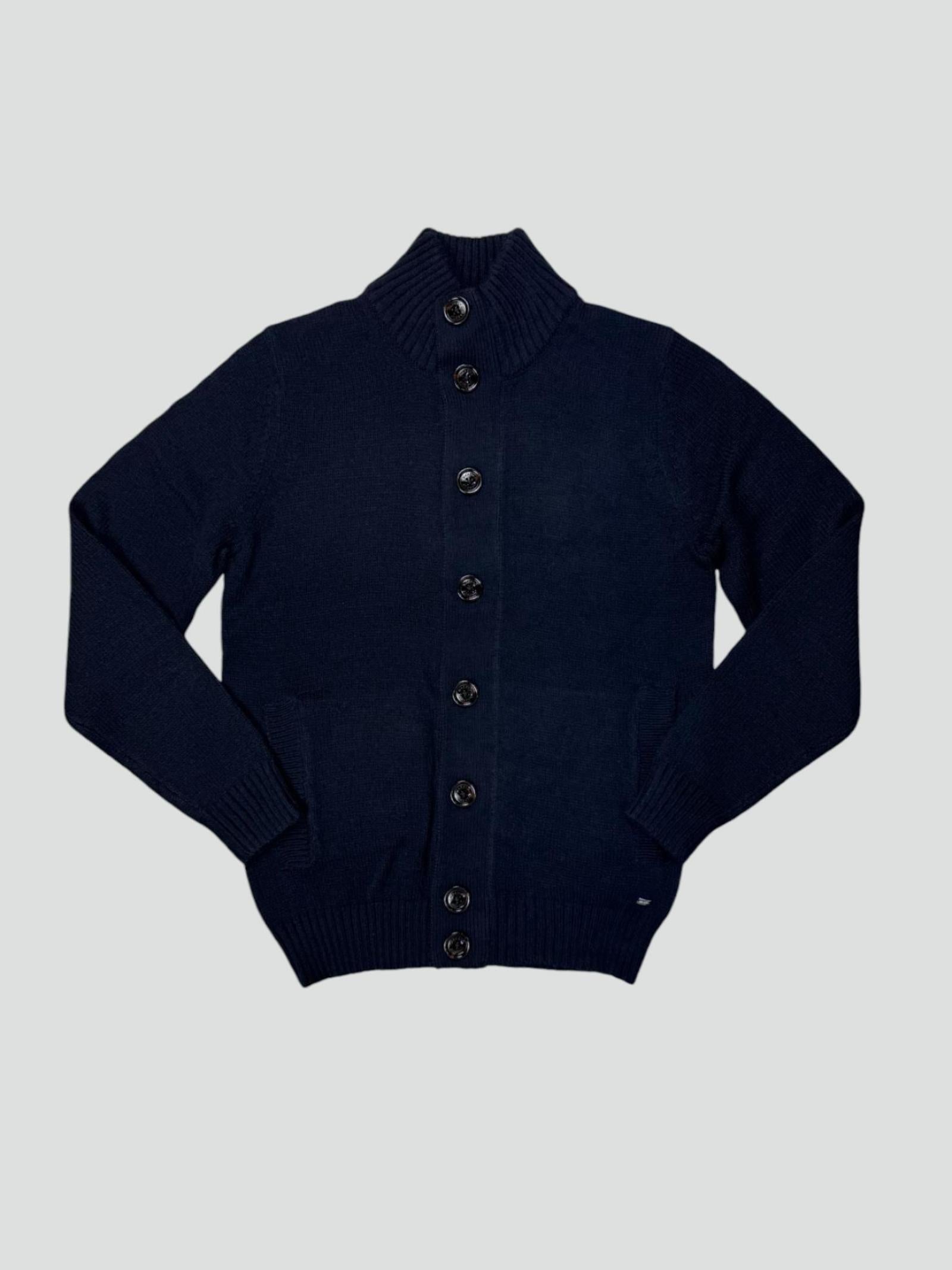 Cardigan Blu con Bottoni e Tasche Frontali 