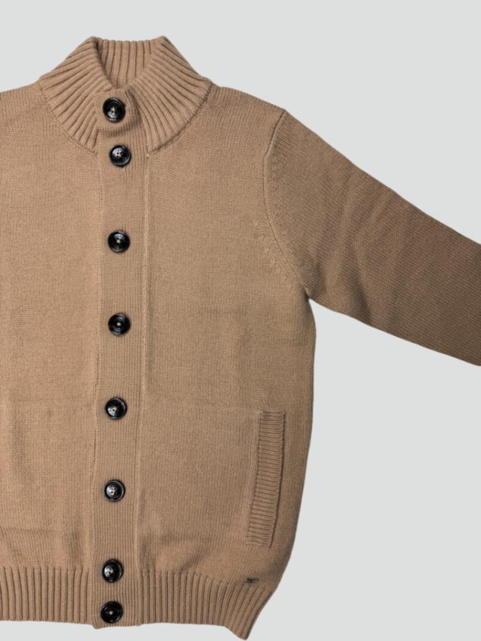 Cardigan cammello con Bottoni e Tasche Frontali 