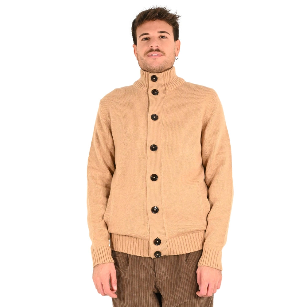 Cardigan cammello con Bottoni e Tasche Frontali 