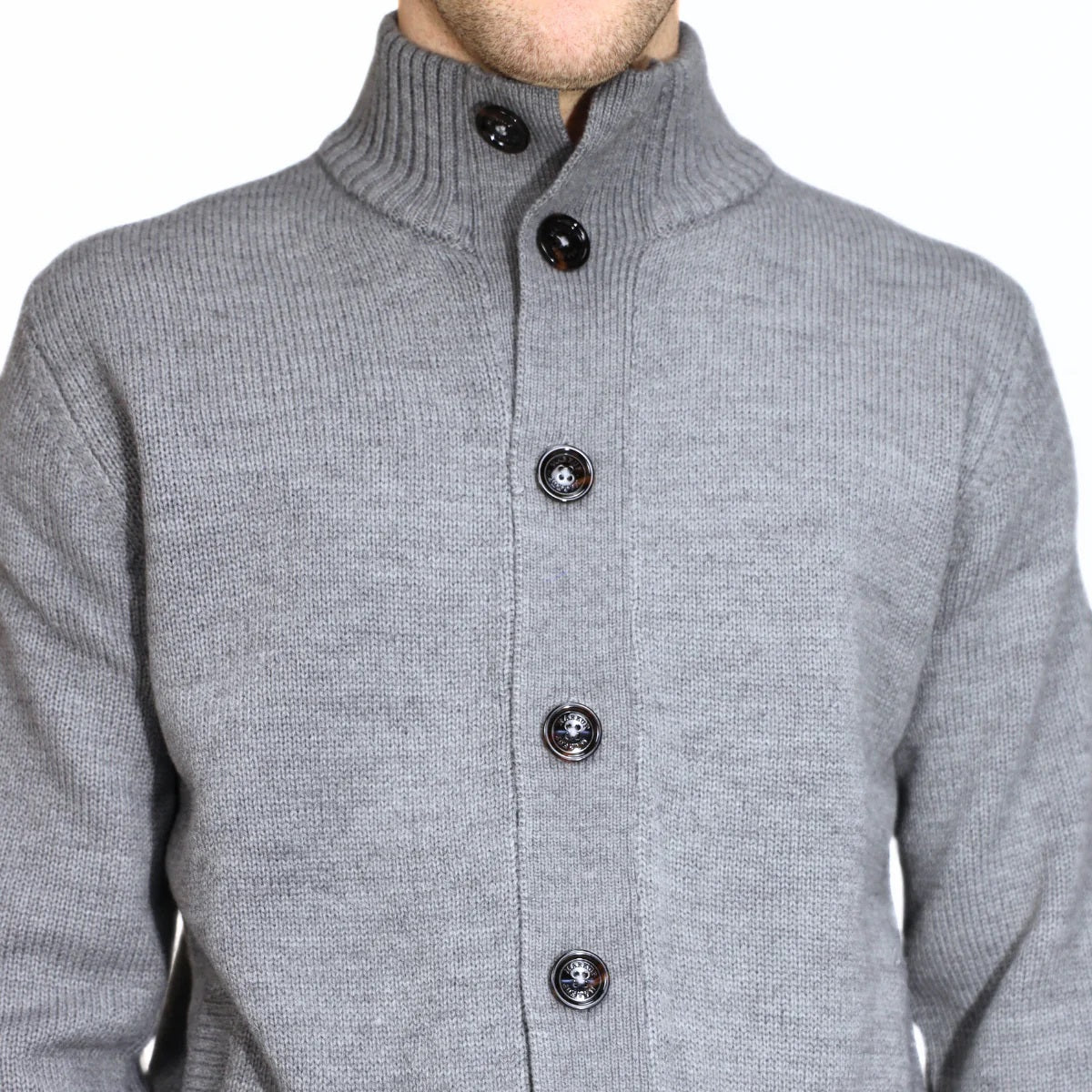 Cardigan grigio melange con Bottoni e Tasche Frontali 