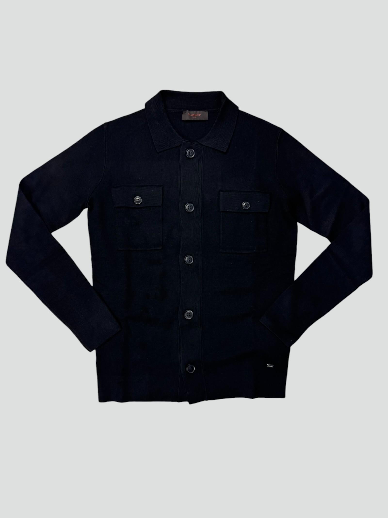 Camicia Maglia Nera con Bottoni e Tasche Frontali 