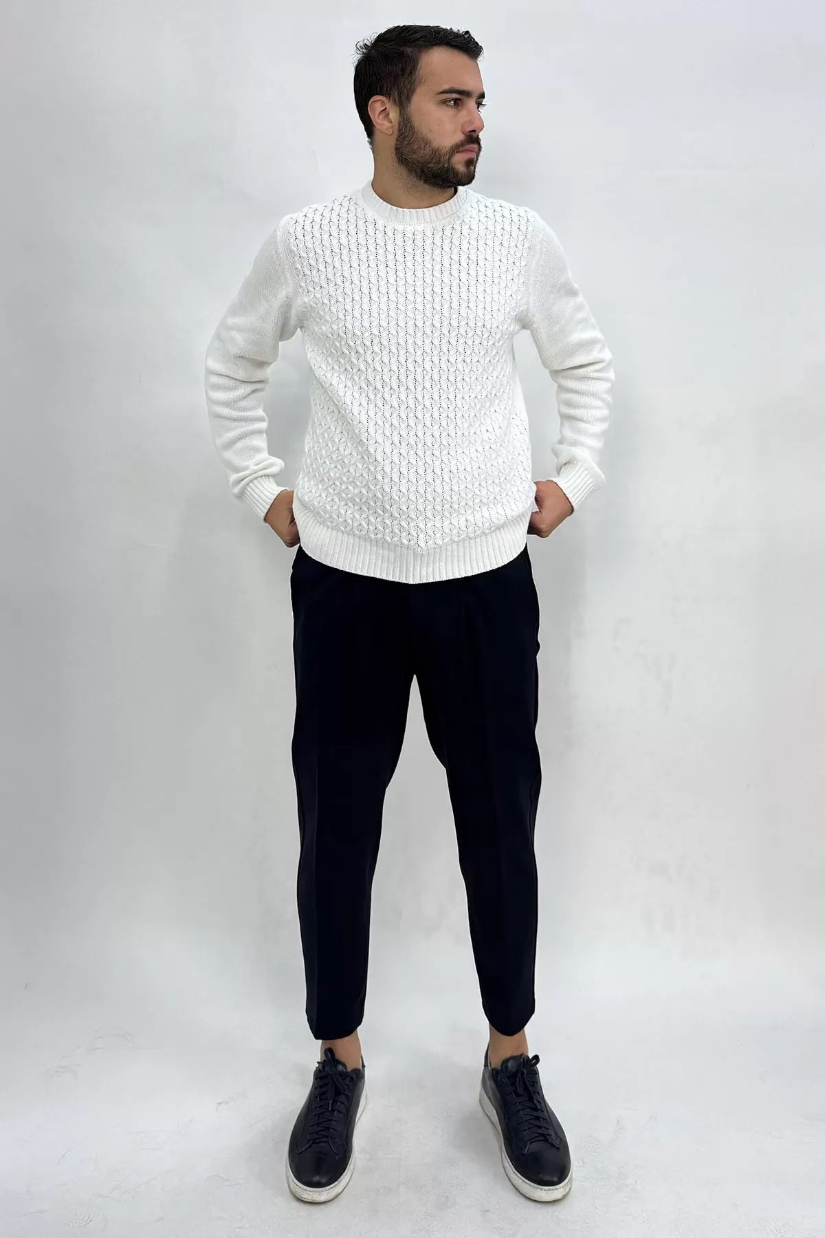 Maglione Latte Girocollo Intrecciato 