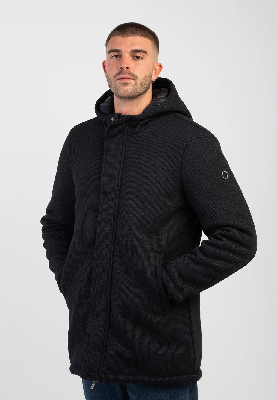 Giubbino Nero Uomo in Maglia Tecnica con Cappuccio 