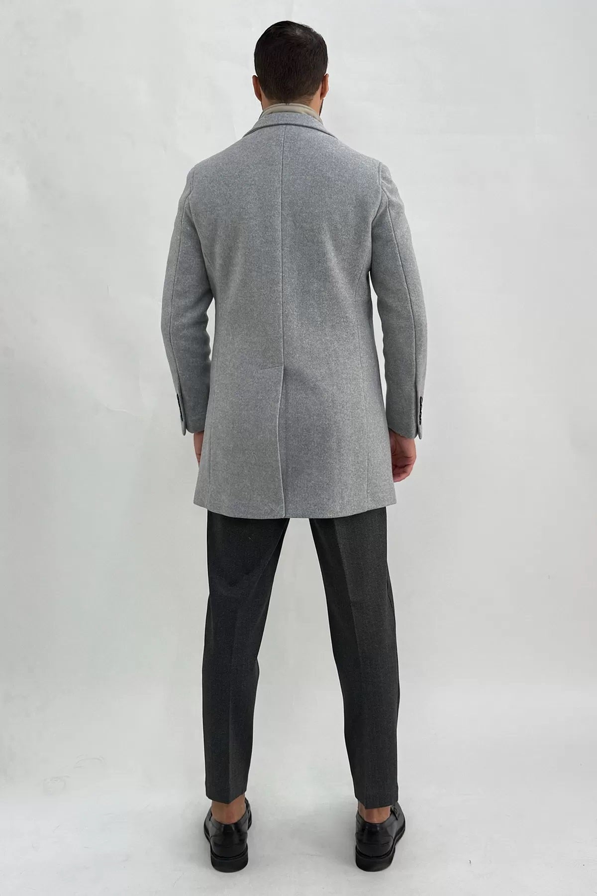 Cappotto Grigio Melange Monopetto con Pettorina Interna 