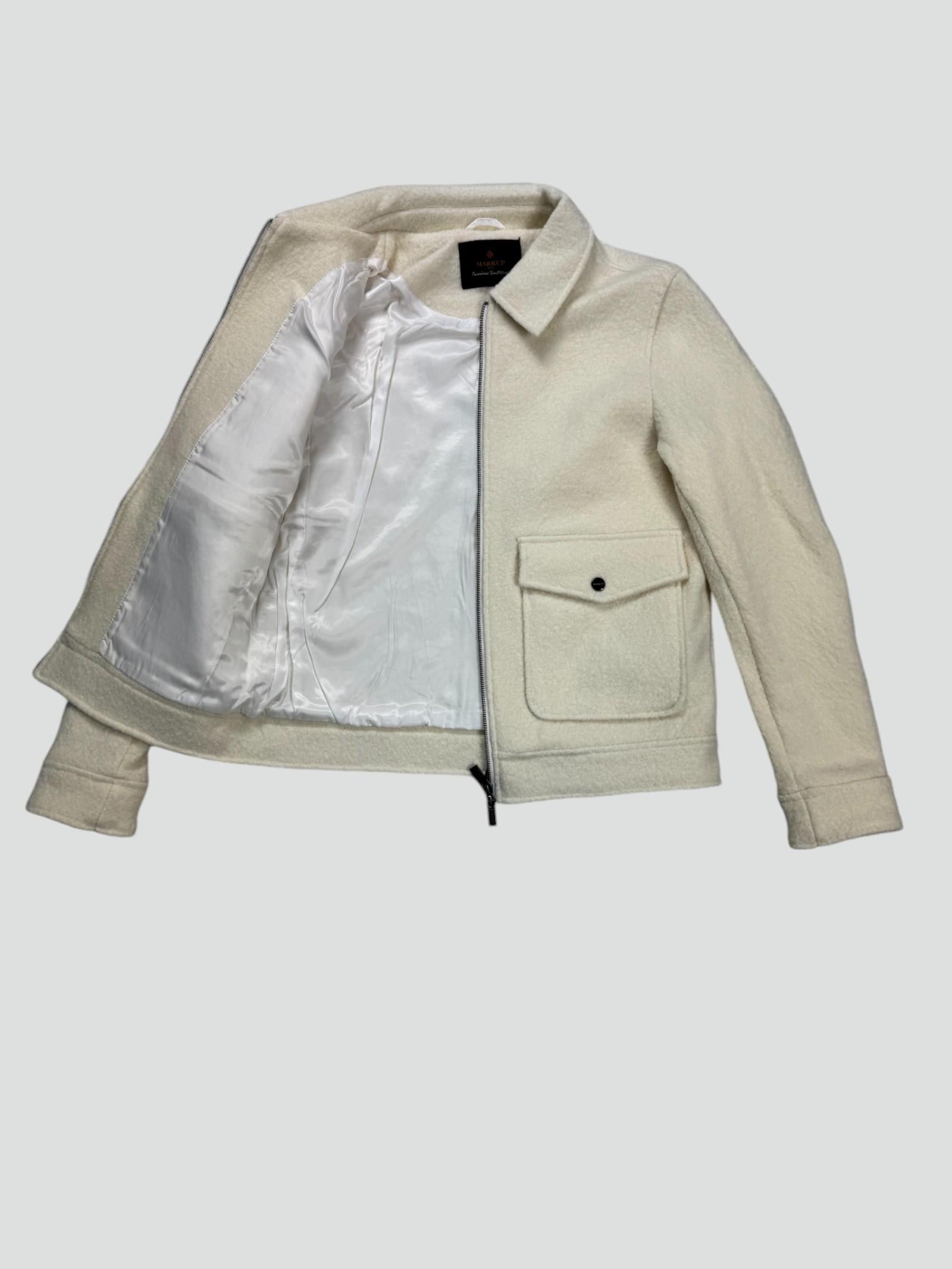 Giubbino Grigio Chiaro in Lana con Zip e Tasche a Patta 