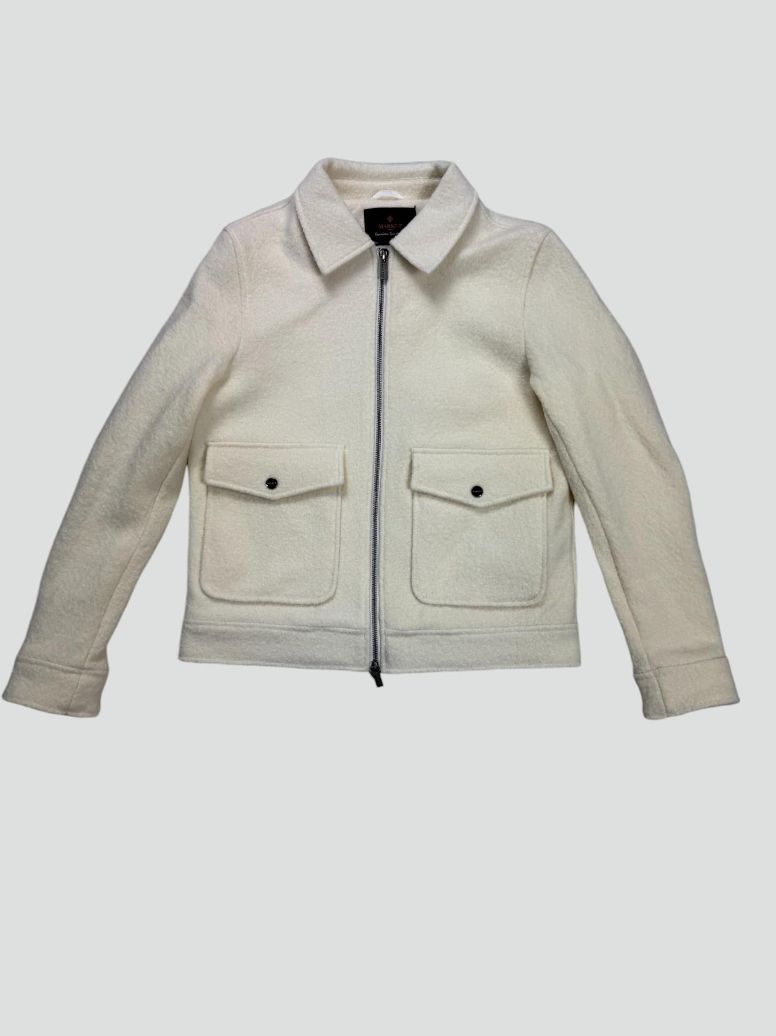 Giubbino Grigio Chiaro in Lana con Zip e Tasche a Patta 