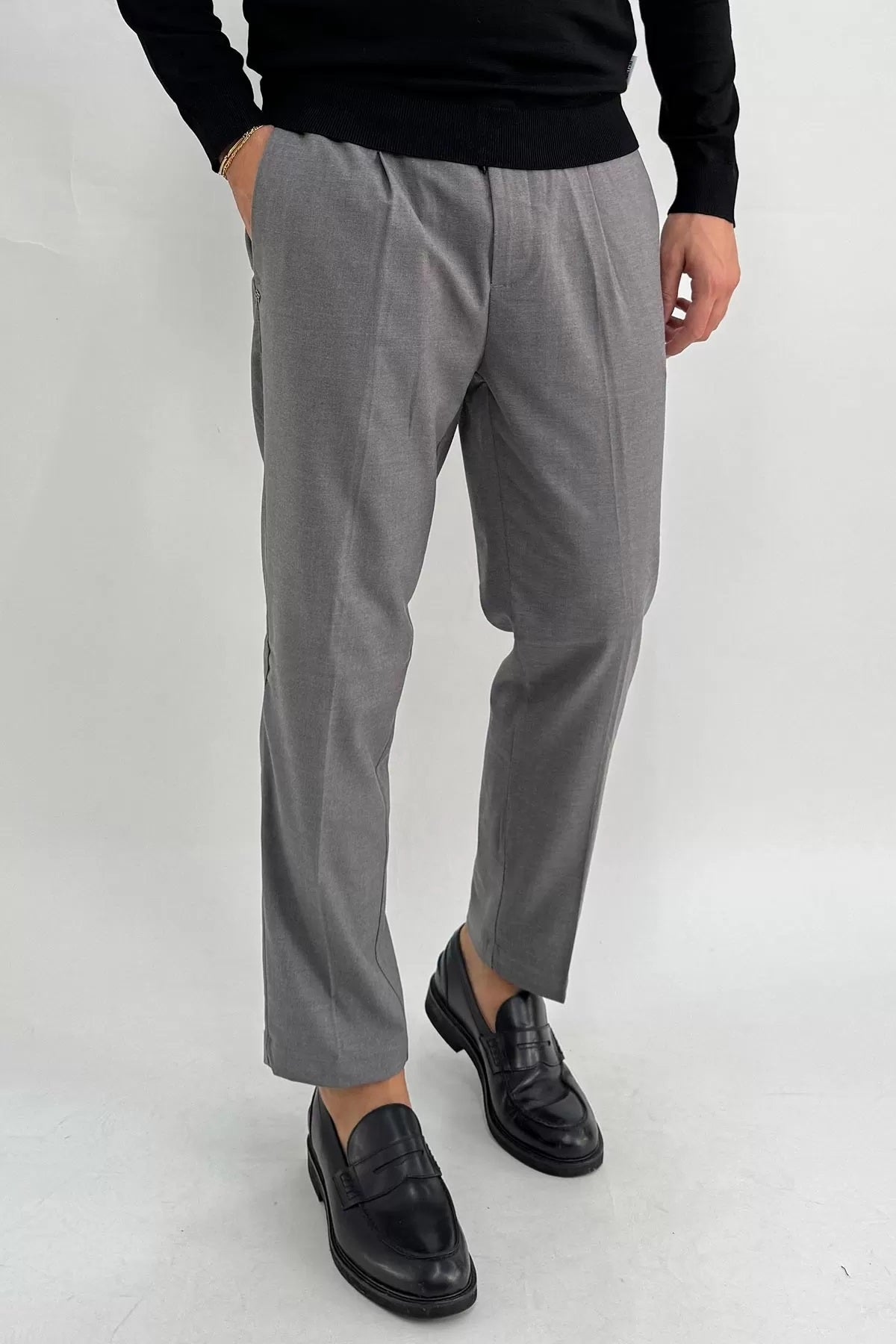 Pantalaccio Grigio Melange in Flanella con Vita Elasticizzata 