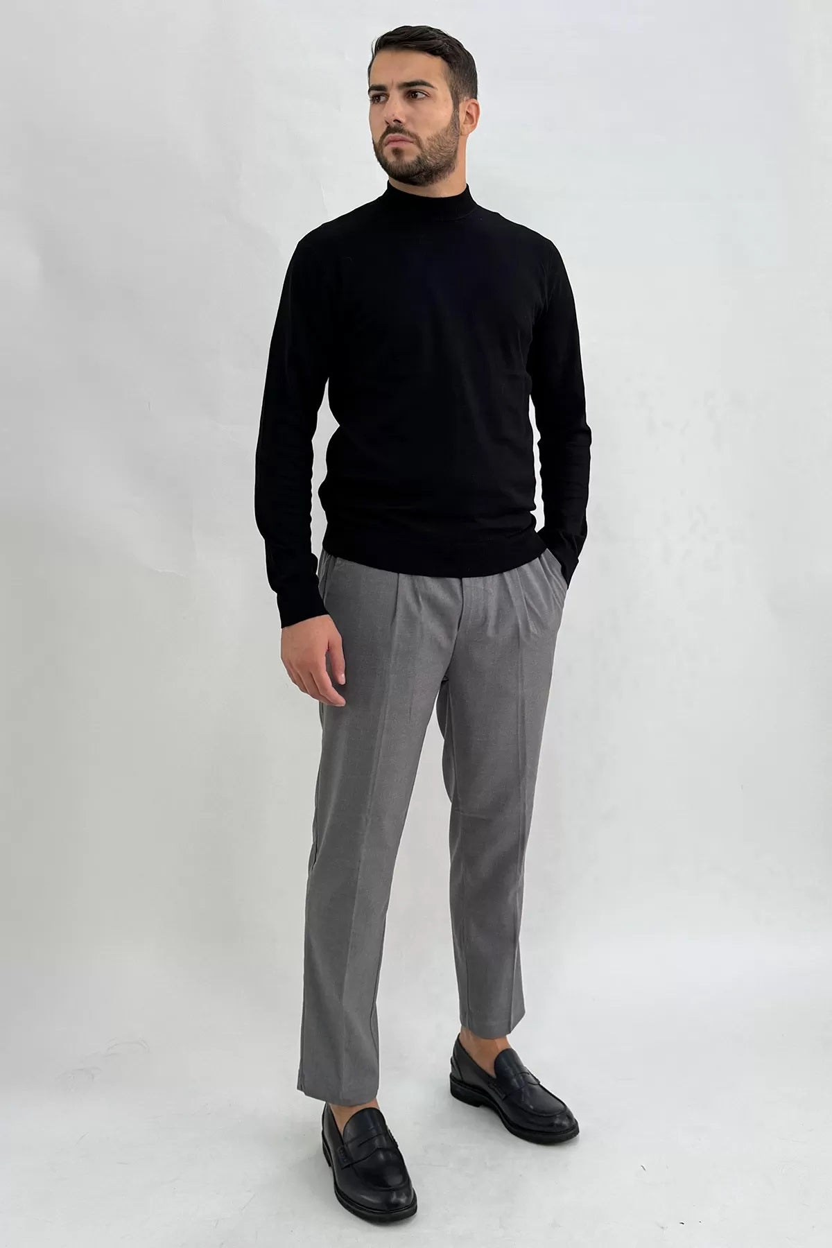 Pantalaccio Grigio Melange in Flanella con Vita Elasticizzata 