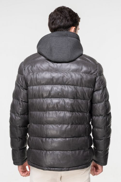 Piumino in Pelle "Callisto" nero/grigio in Pelle di Pecora con Imbottitura 